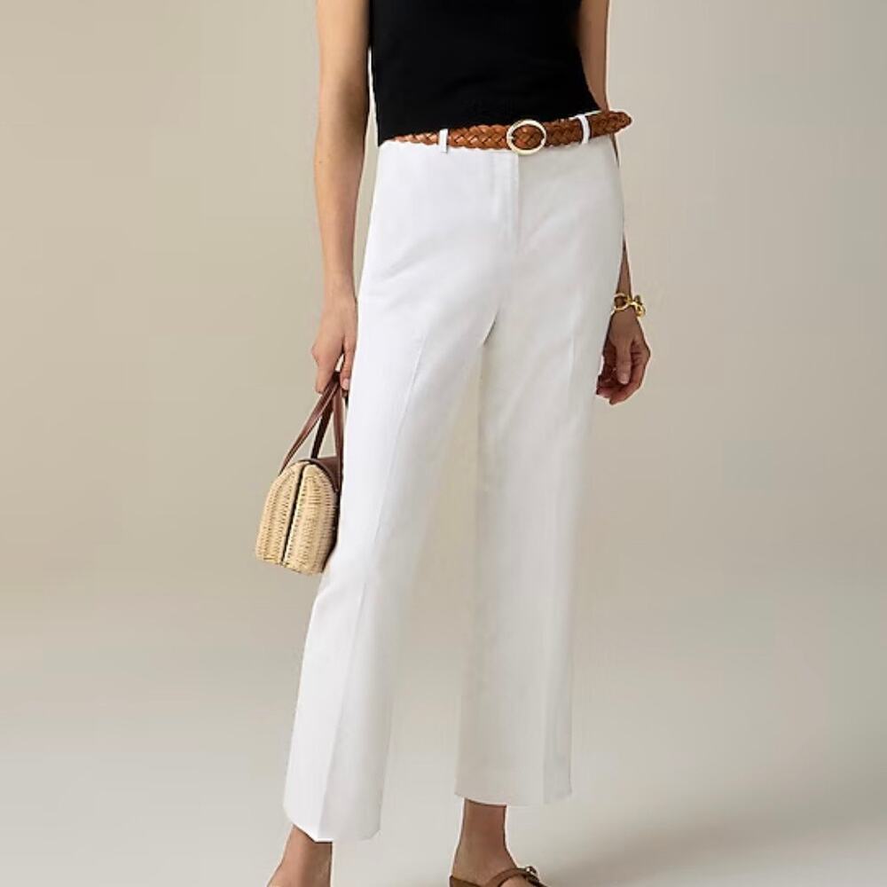 J Crew Women's Kaya Stretch Linen Slim Flare Leg Pant Size 0 Petite White CI426